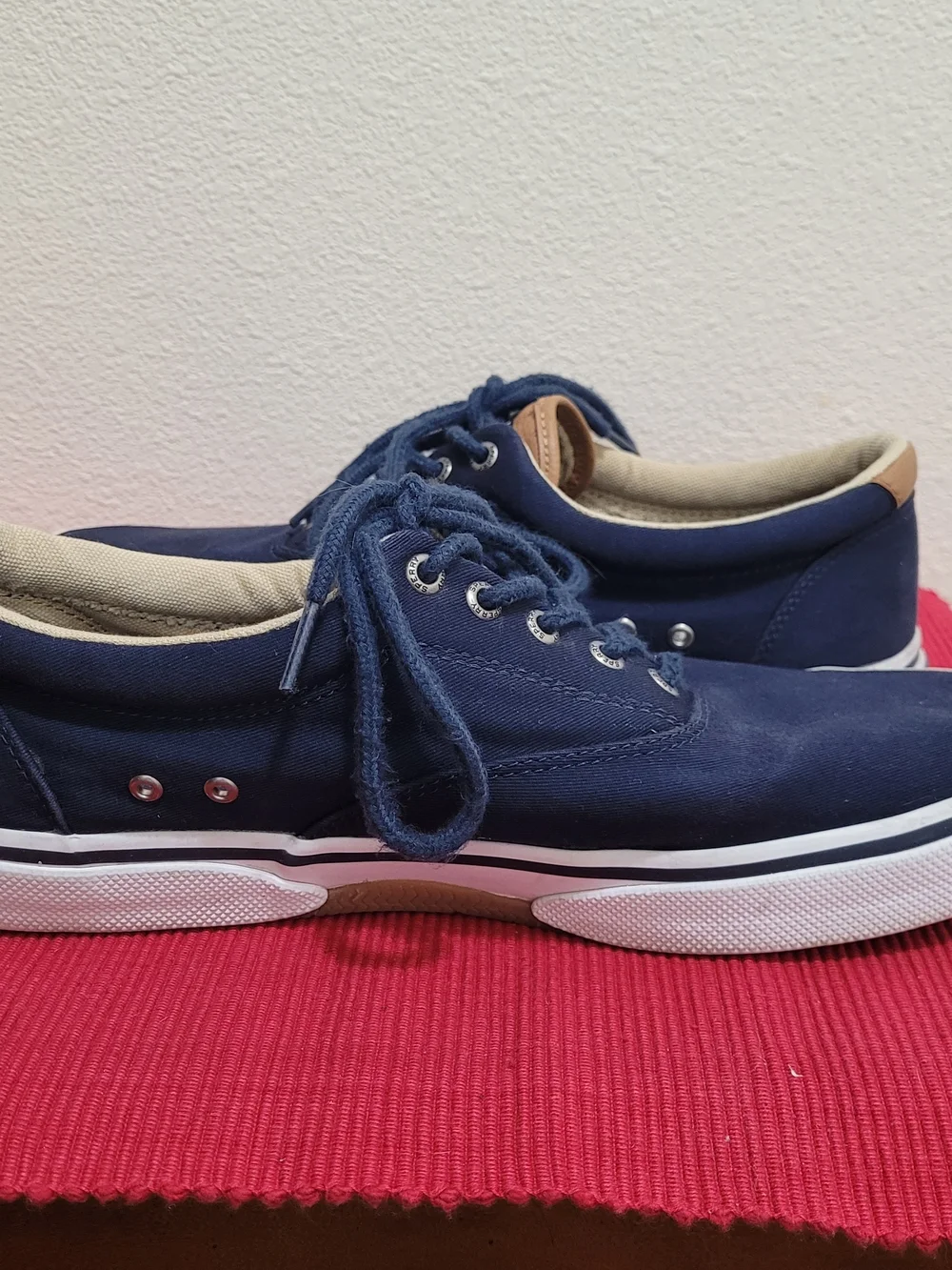 Sperry Navy Canvas Lace-Up Boat Shoes with White Sole, Memory Foam Insole
